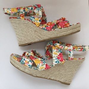 Rampage floral espadrilles wedge heels Sz 10